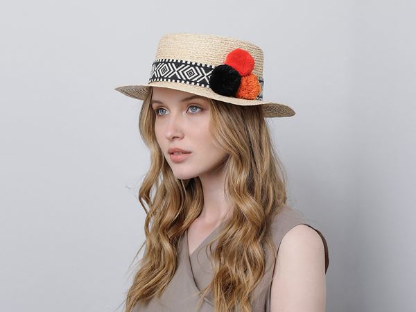 Straw hat with pompoms - Justine hats