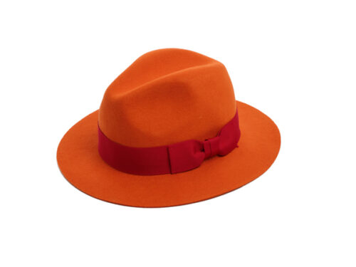 orange felt fedora hat